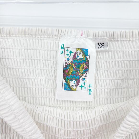 Queen of Sparkles White Smocked Top Iridescent Sequin Polka Dot Womens Size XS - Picture 8 of 14